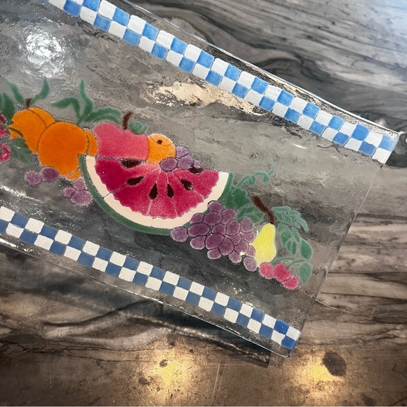 Kelleher Fused Glass Fruit Pattern 11" Rectangular Serving Platter Art Glass - Picture 2 of 5